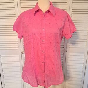 Wrangler Western Pink Eyelet Button-Up Women's Top Medium *L